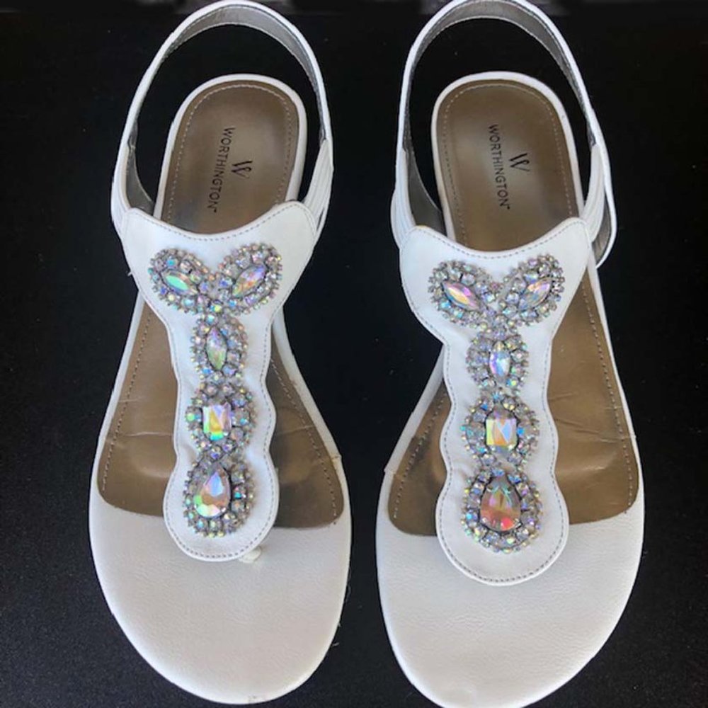 Worthington Odette White Thong Jewel Sandals(8M)